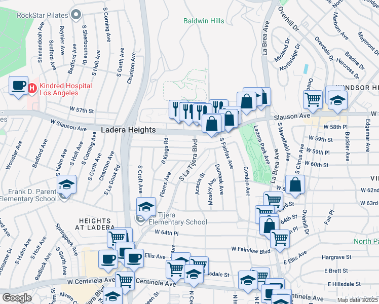 map of restaurants, bars, coffee shops, grocery stores, and more near 5003 West 59th Street in Los Angeles