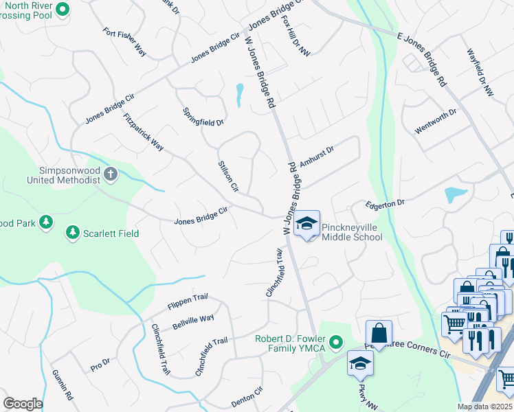 map of restaurants, bars, coffee shops, grocery stores, and more near 4246 Stilson Circle in Norcross