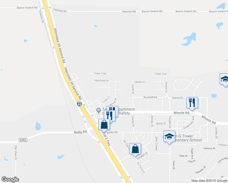 map of restaurants, bars, coffee shops, grocery stores, and more near 5526 Rhone Drive in Wichita Falls