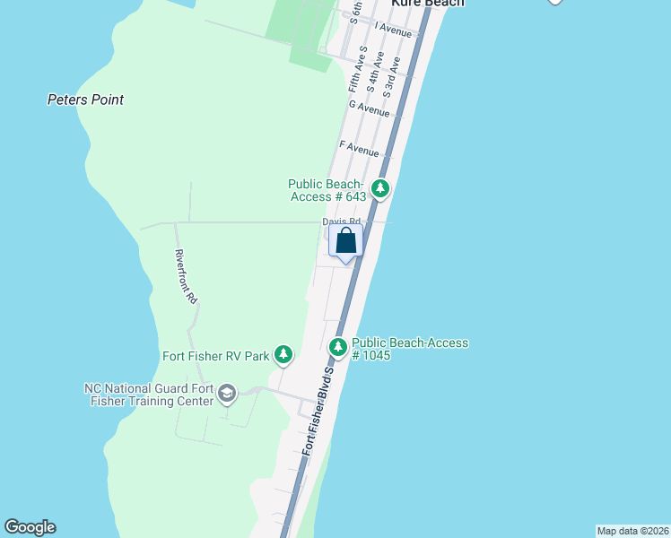 map of restaurants, bars, coffee shops, grocery stores, and more near 233 Red Lewis Drive in Kure Beach