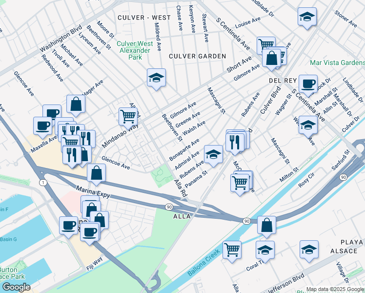 map of restaurants, bars, coffee shops, grocery stores, and more near 12917 Admiral Avenue in Los Angeles
