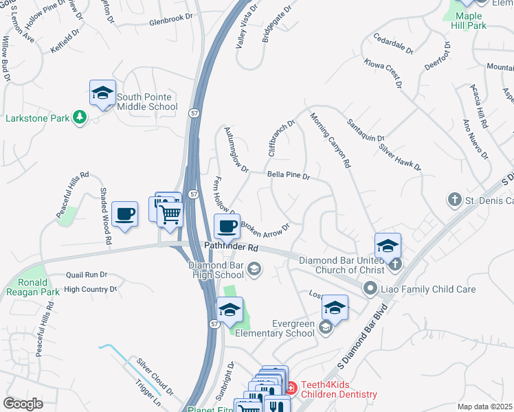 map of restaurants, bars, coffee shops, grocery stores, and more near 1978 White Star Drive in Diamond Bar