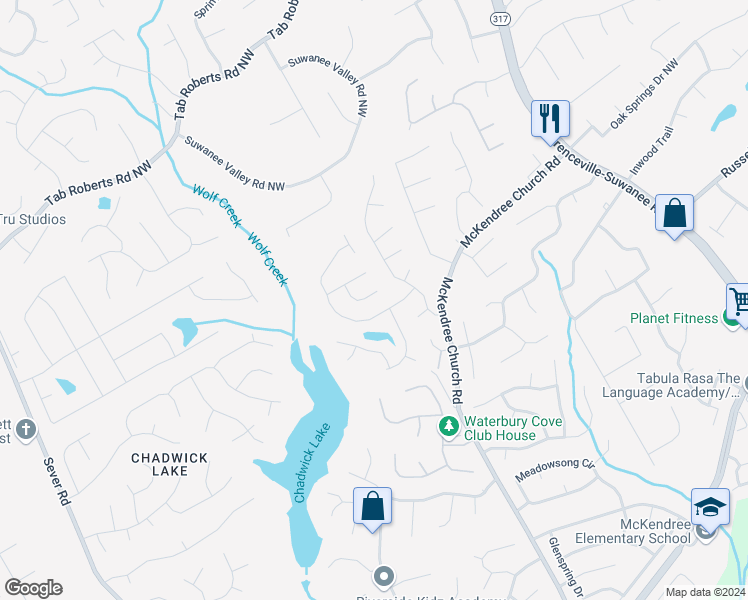 map of restaurants, bars, coffee shops, grocery stores, and more near 971 Garden Oak Court in Lawrenceville