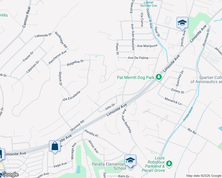 map of restaurants, bars, coffee shops, grocery stores, and more near 5585 Valdez Avenue in Riverside