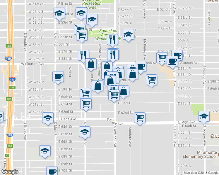 map of restaurants, bars, coffee shops, grocery stores, and more near 5914 Mettler Street in Los Angeles