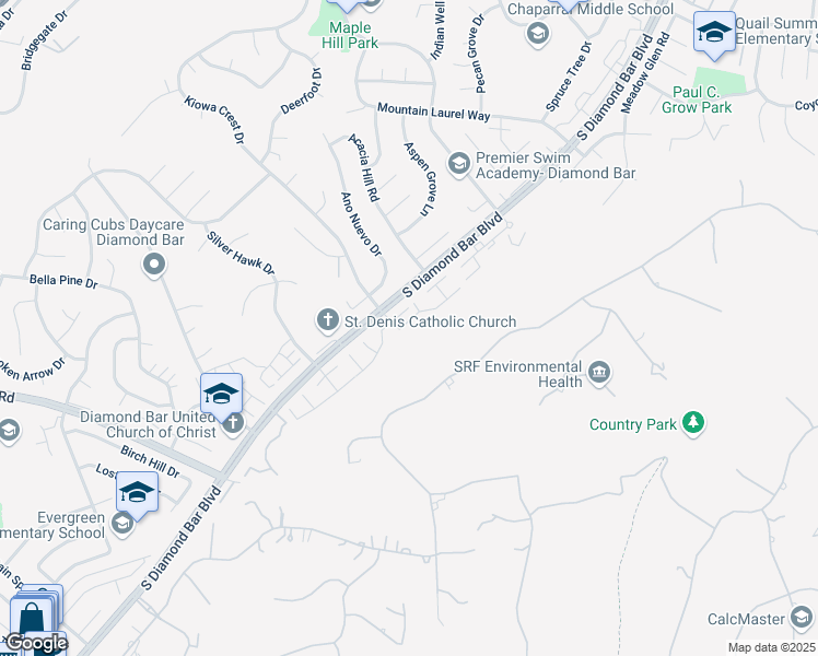 map of restaurants, bars, coffee shops, grocery stores, and more near 2105 Dublin Lane in Diamond Bar