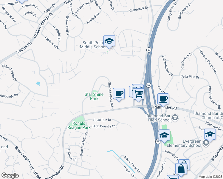 map of restaurants, bars, coffee shops, grocery stores, and more near 1872 Shaded Wood Road in Walnut