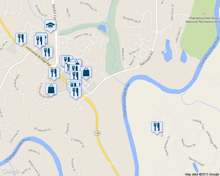map of restaurants, bars, coffee shops, grocery stores, and more near 1949 Barnwell Road in Johns Creek