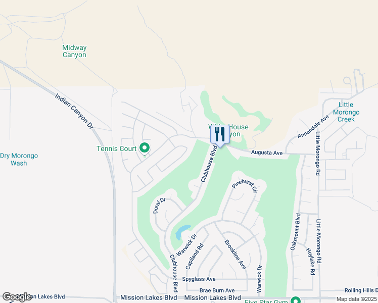map of restaurants, bars, coffee shops, grocery stores, and more near 64379 Silver Star Avenue in Desert Hot Springs