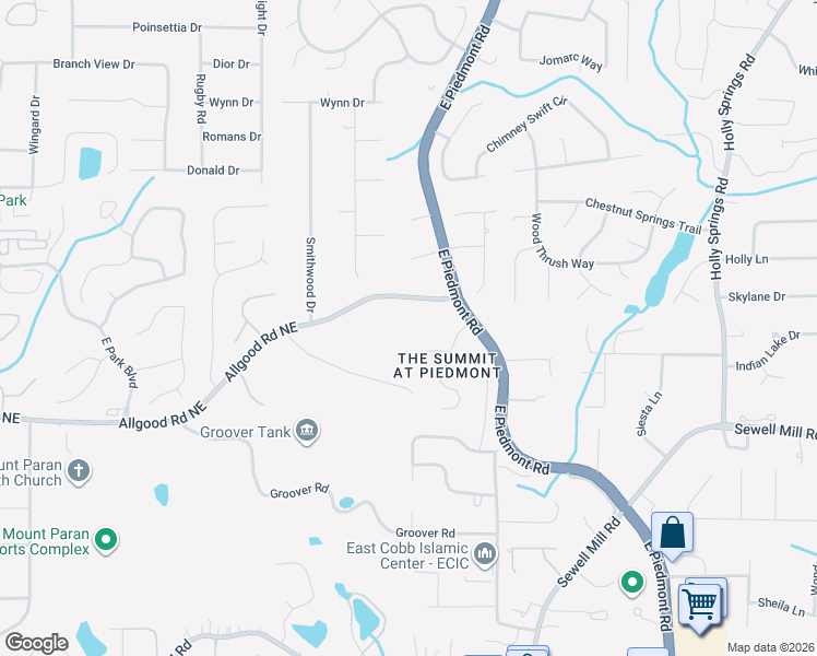 map of restaurants, bars, coffee shops, grocery stores, and more near 2106 Allgood Road Northeast in Marietta