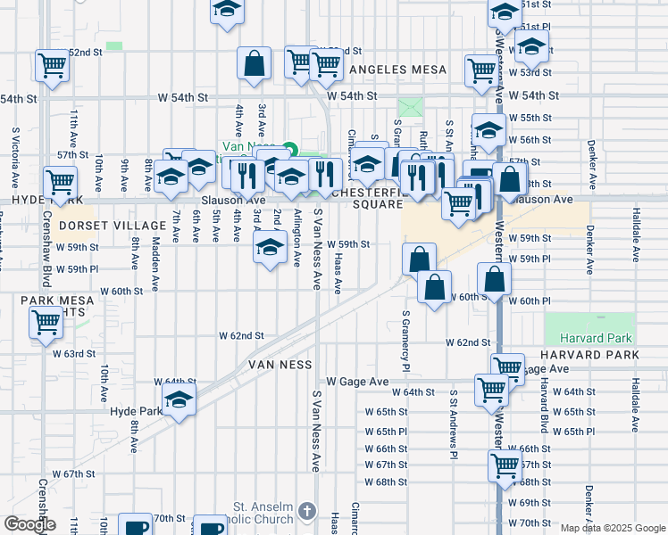 map of restaurants, bars, coffee shops, grocery stores, and more near 5911 Haas Avenue in Los Angeles