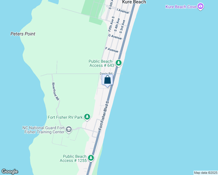 map of restaurants, bars, coffee shops, grocery stores, and more near 226 Water Oak Circle in Kure Beach