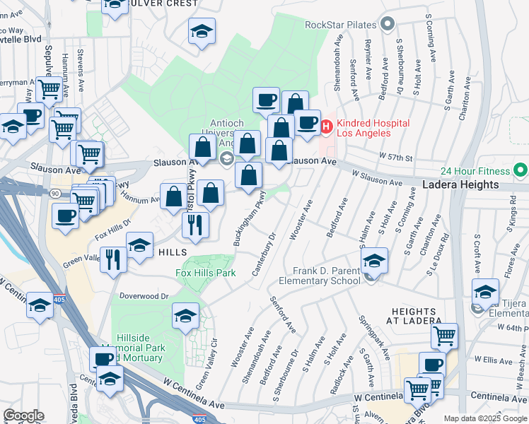 map of restaurants, bars, coffee shops, grocery stores, and more near in Culver City