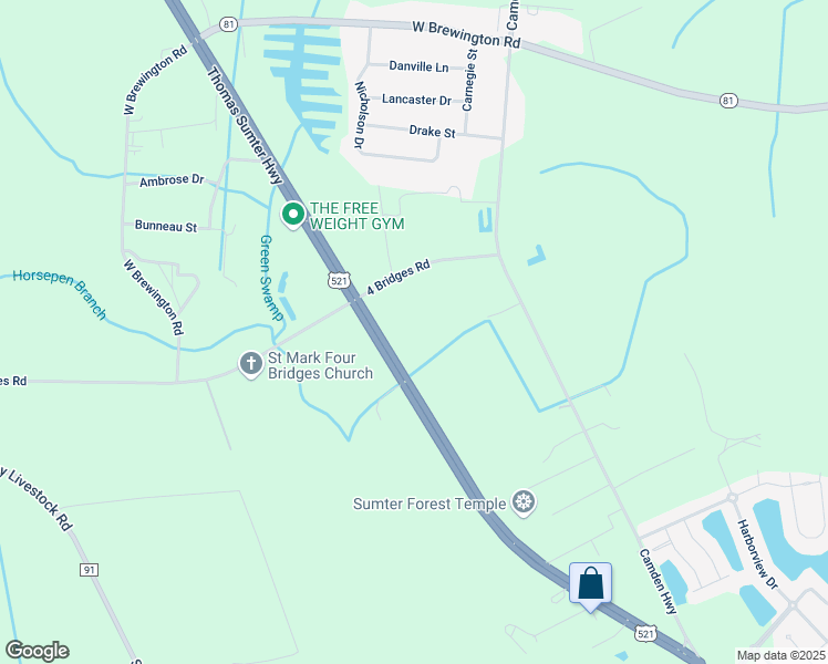 map of restaurants, bars, coffee shops, grocery stores, and more near 2549 Thomas Sumter Highway in Sumter