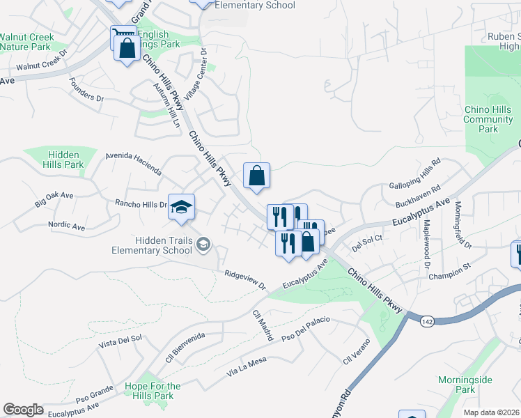 map of restaurants, bars, coffee shops, grocery stores, and more near 2470 Pointe Coupee in Chino Hills