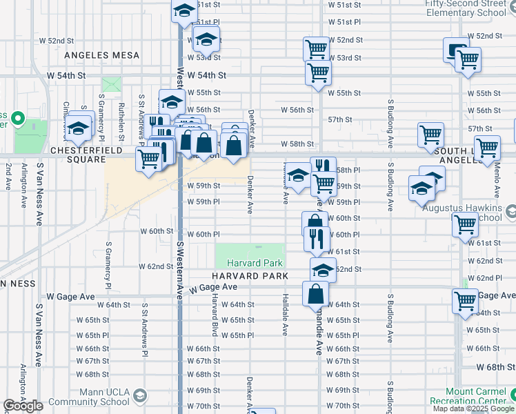 map of restaurants, bars, coffee shops, grocery stores, and more near 1548 West 59th Place in Los Angeles