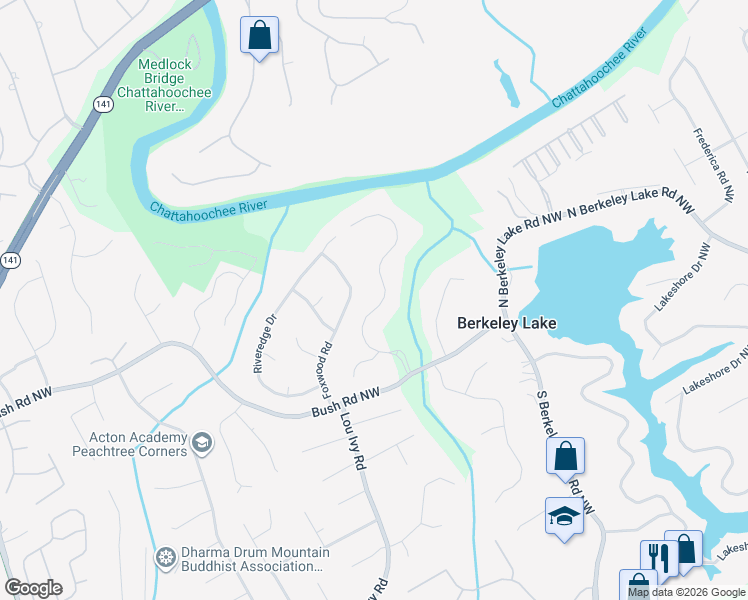 map of restaurants, bars, coffee shops, grocery stores, and more near 3710 River Mansion Drive Northwest in Duluth