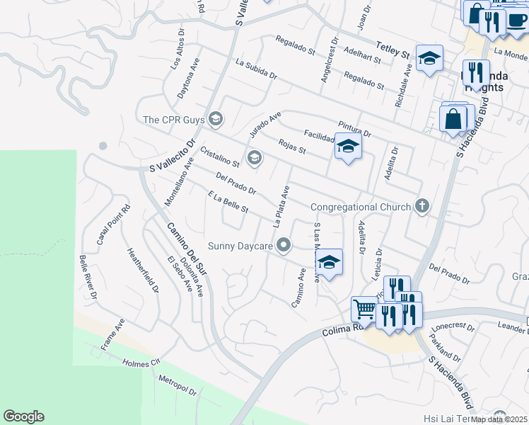 map of restaurants, bars, coffee shops, grocery stores, and more near 15446 Del Prado Drive in Hacienda Heights