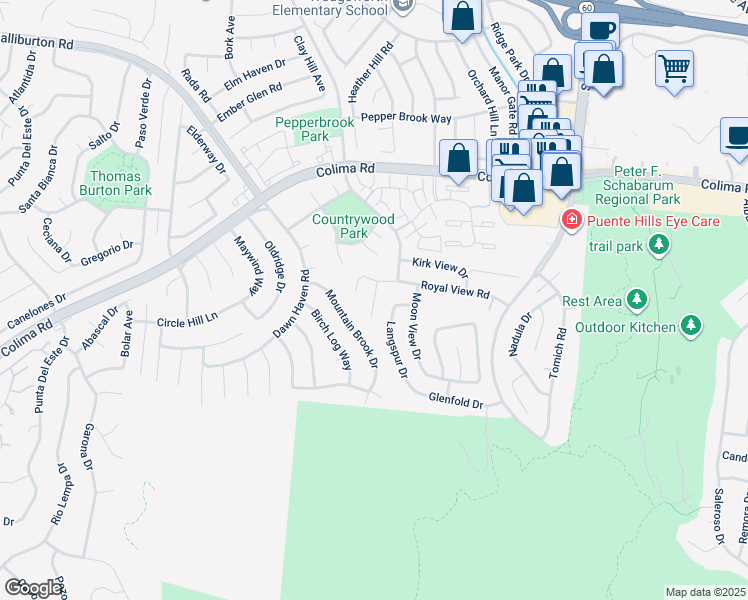map of restaurants, bars, coffee shops, grocery stores, and more near 2122 Marblecrest Drive in Hacienda Heights