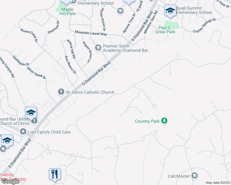 map of restaurants, bars, coffee shops, grocery stores, and more near 22821 Ridge Line Road in Diamond Bar