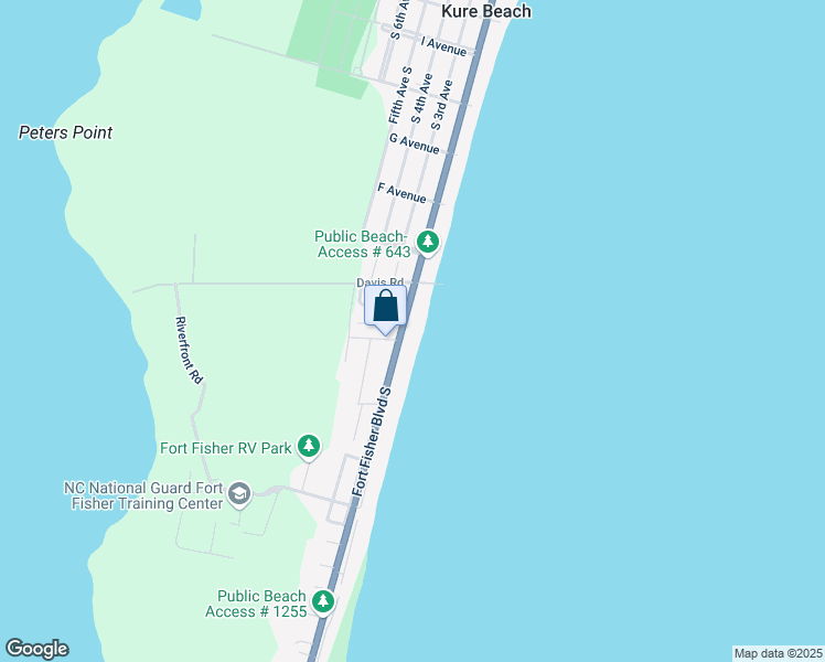 map of restaurants, bars, coffee shops, grocery stores, and more near 833 Fort Fisher Boulevard South in Kure Beach