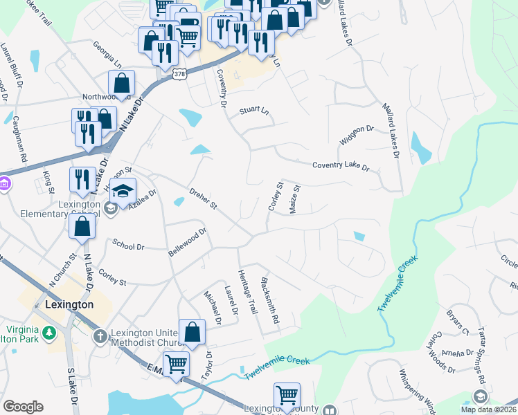map of restaurants, bars, coffee shops, grocery stores, and more near 219 Gates Drive in Lexington