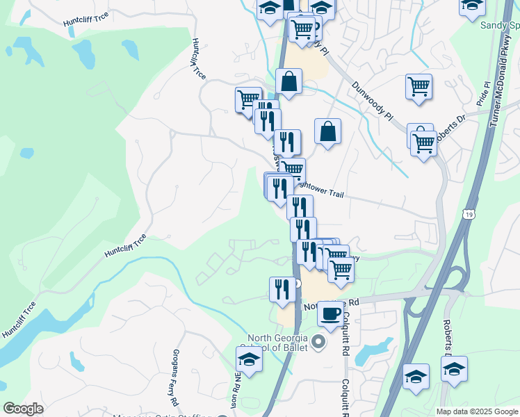 map of restaurants, bars, coffee shops, grocery stores, and more near 8480 Roswell Road Northeast in Sandy Springs