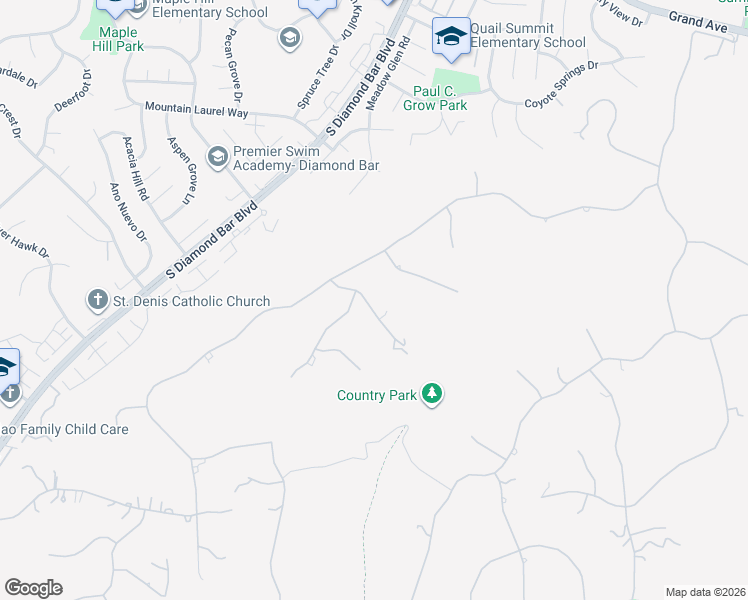 map of restaurants, bars, coffee shops, grocery stores, and more near 2112 Rocky View Road in Diamond Bar