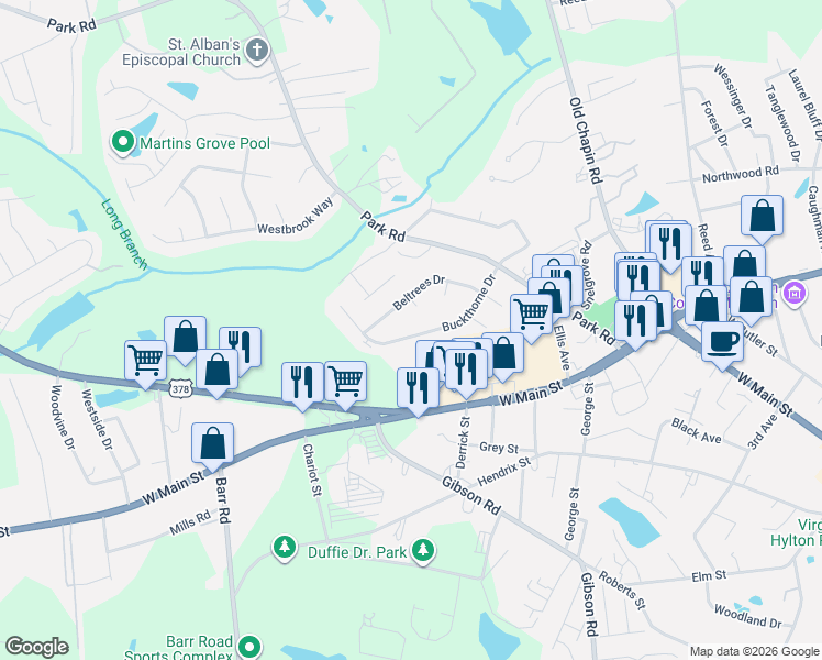 map of restaurants, bars, coffee shops, grocery stores, and more near 108 Gillfield Court in Lexington