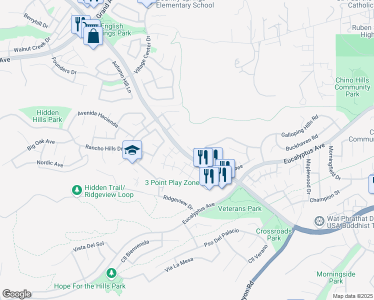 map of restaurants, bars, coffee shops, grocery stores, and more near 2473 Pointe Coupee in Chino Hills