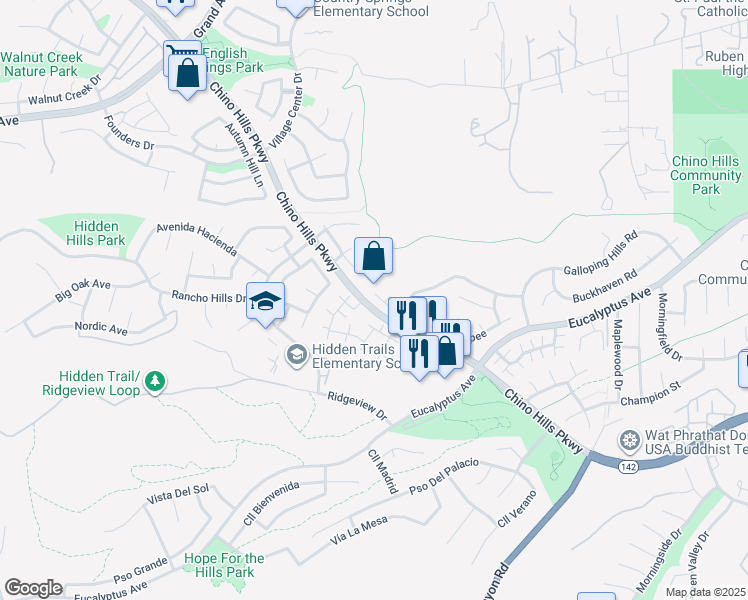 map of restaurants, bars, coffee shops, grocery stores, and more near 2473 Pointe Coupee in Chino Hills