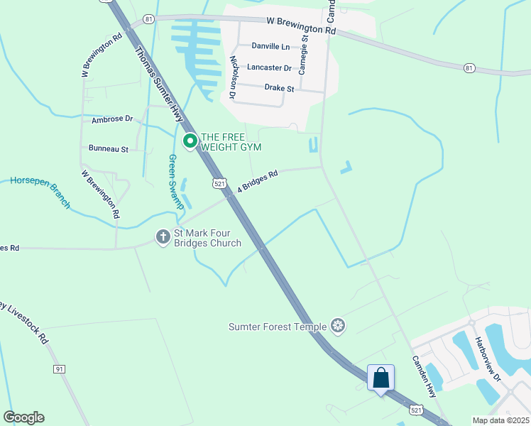 map of restaurants, bars, coffee shops, grocery stores, and more near 2549 Thomas Sumter Highway in Sumter