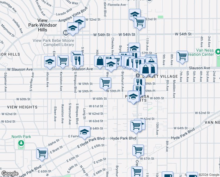 map of restaurants, bars, coffee shops, grocery stores, and more near 5918 West Boulevard in Los Angeles