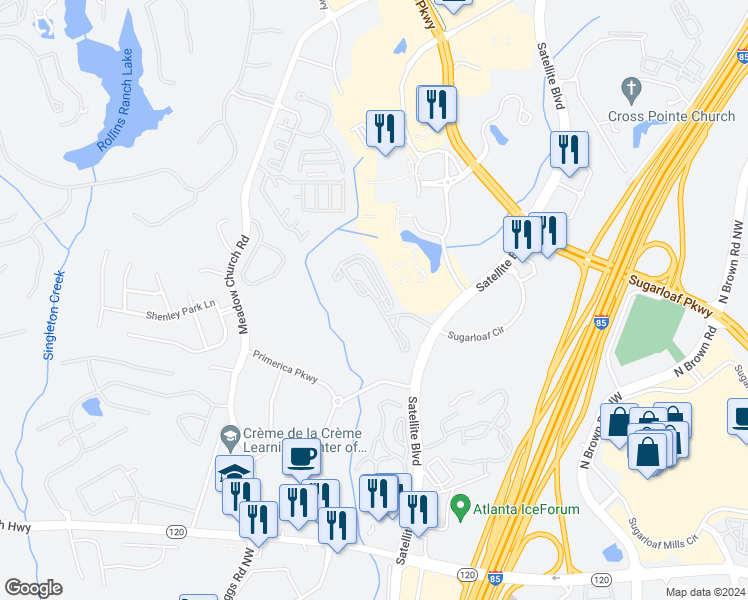 map of restaurants, bars, coffee shops, grocery stores, and more near Unnamed Road in Duluth