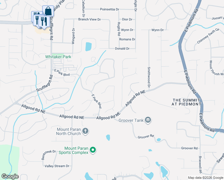 map of restaurants, bars, coffee shops, grocery stores, and more near 1417 Merrifield Lane in Marietta