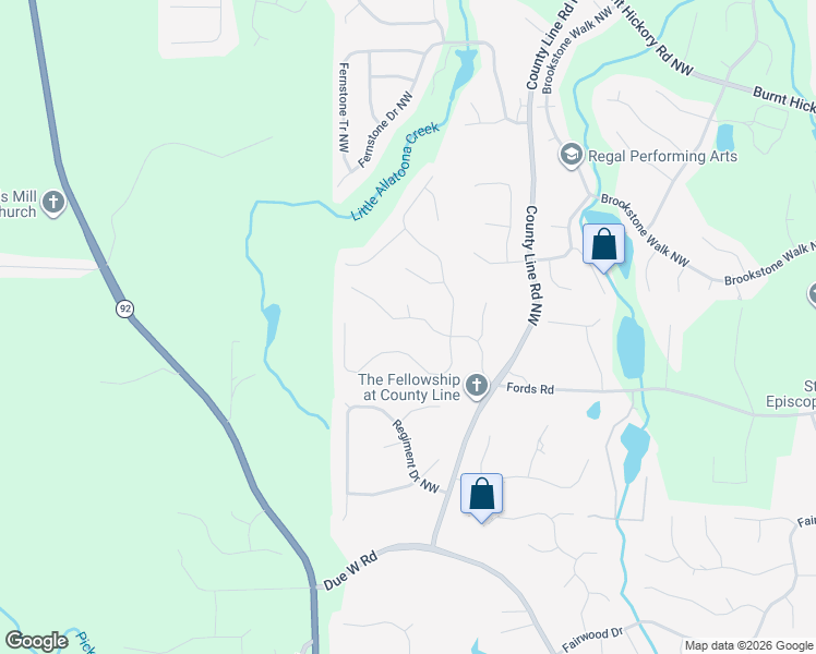 map of restaurants, bars, coffee shops, grocery stores, and more near 1401 Benbrooke Circle Northwest in Acworth
