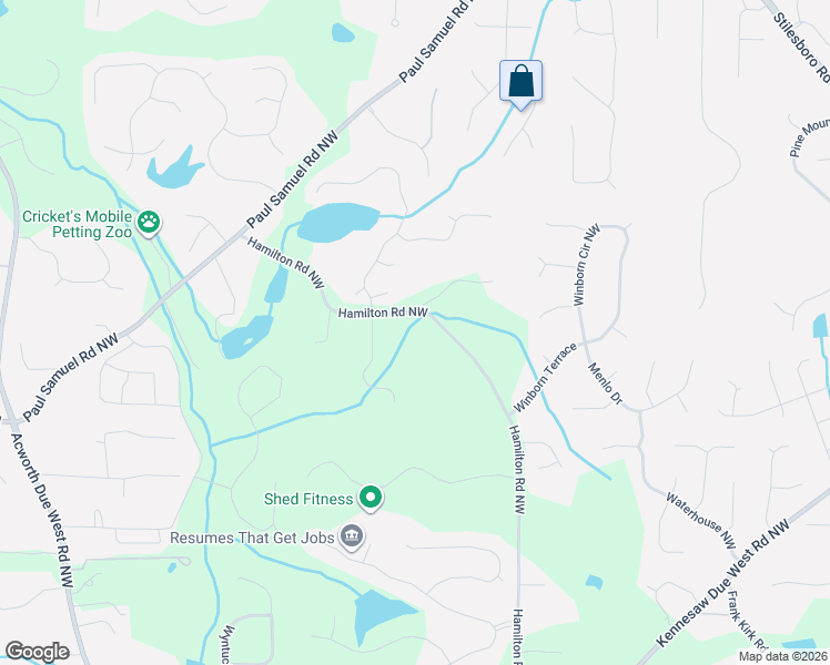 map of restaurants, bars, coffee shops, grocery stores, and more near 1301 Hamilton Rd NW in Kennesaw