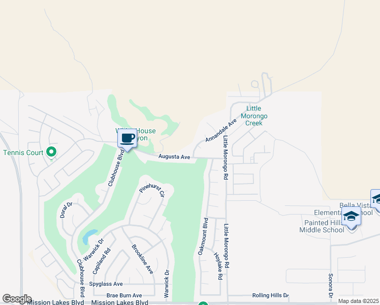 map of restaurants, bars, coffee shops, grocery stores, and more near 8521 Annandale Avenue in Desert Hot Springs