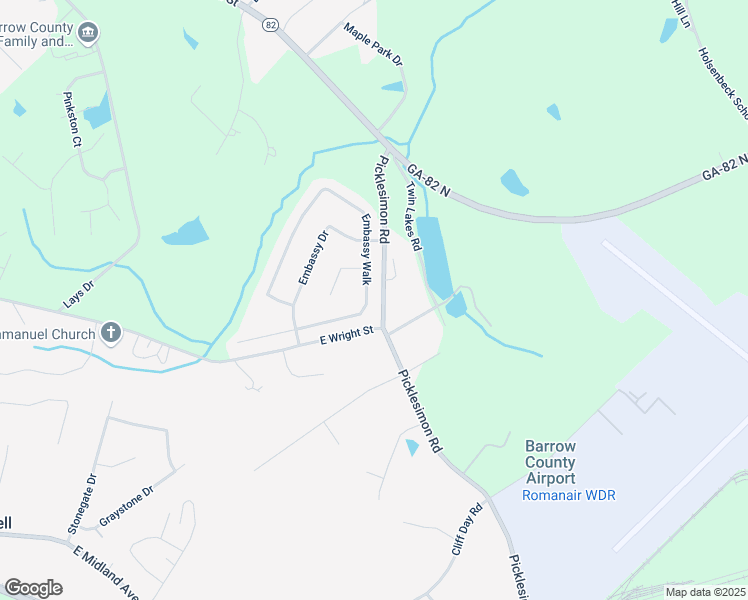 map of restaurants, bars, coffee shops, grocery stores, and more near 541 Embassy Walk in Winder