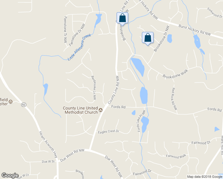 map of restaurants, bars, coffee shops, grocery stores, and more near 1295 County Line Road Northwest in Acworth