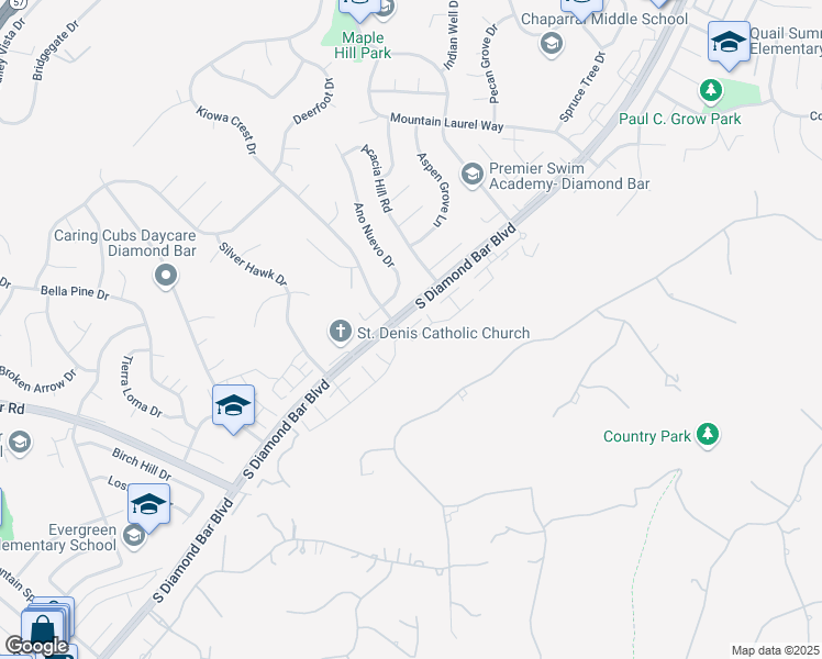 map of restaurants, bars, coffee shops, grocery stores, and more near 2121 Dublin Lane in Diamond Bar