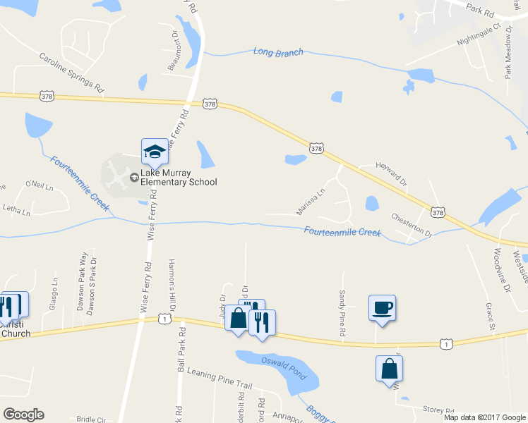 map of restaurants, bars, coffee shops, grocery stores, and more near 192 Marissa Lane in Lexington