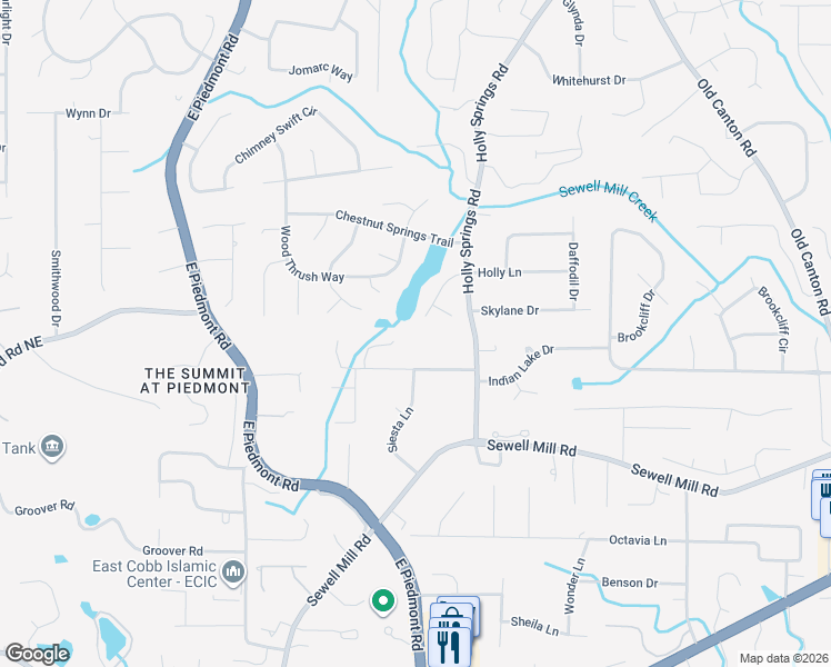 map of restaurants, bars, coffee shops, grocery stores, and more near 2381 Hembree Drive in Marietta