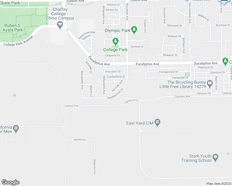 map of restaurants, bars, coffee shops, grocery stores, and more near 14693 Norfolk Avenue in Chino