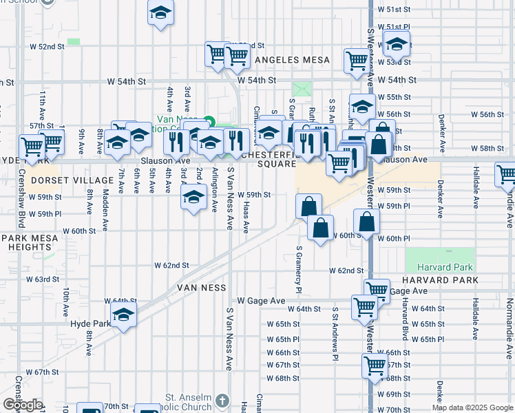 map of restaurants, bars, coffee shops, grocery stores, and more near 5910 Cimarron Street in Los Angeles