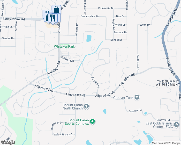 map of restaurants, bars, coffee shops, grocery stores, and more near 1501 Tappahannock Trail in Marietta