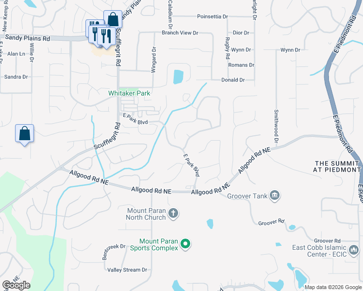 map of restaurants, bars, coffee shops, grocery stores, and more near 1501 Tappahannock Trail in Marietta