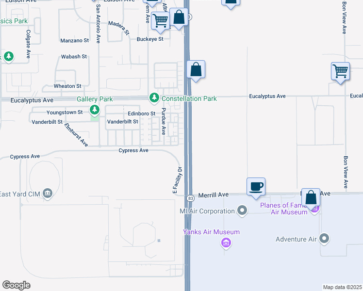 map of restaurants, bars, coffee shops, grocery stores, and more near 14621 Longwood Avenue in Chino