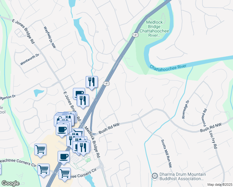 map of restaurants, bars, coffee shops, grocery stores, and more near 4056 Kingsley Park Court in Duluth