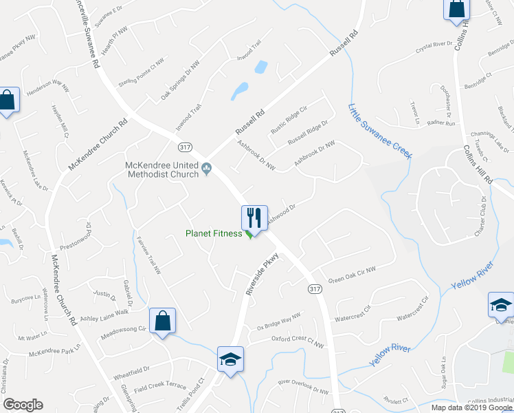 map of restaurants, bars, coffee shops, grocery stores, and more near 1452 Lawrenceville-Suwanee Road in Lawrenceville